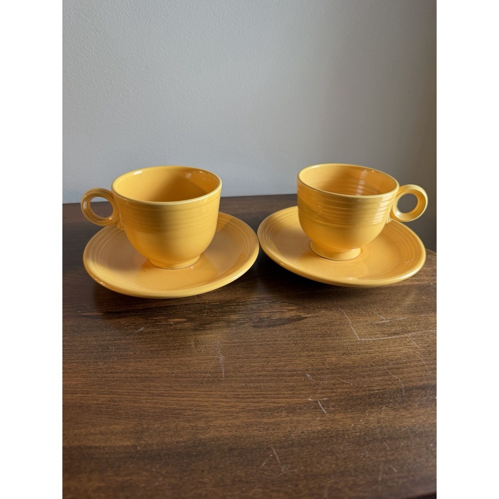 Set Of 2 Vintage Fiesta Yellow Coffee Tea Cup Saucer Set O-Ring Fiestaware